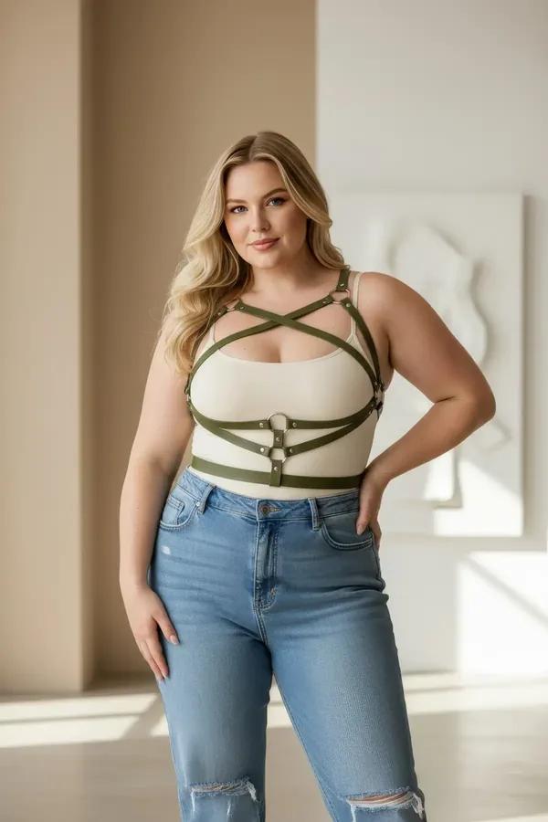 Criss-Cross Faux Leather Chest & Waist Harness