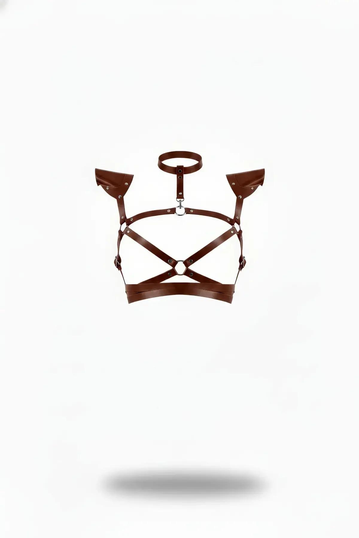 Shoulder Pad Chest Harness with Choker and Ring Detail