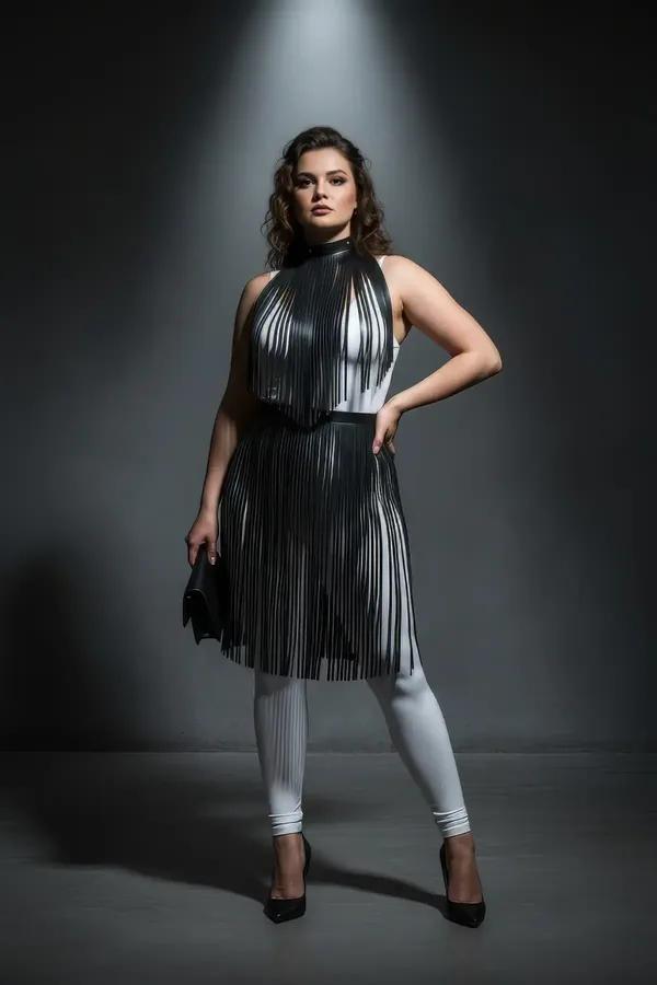 Fringe Overlay High Neck Harness Dress