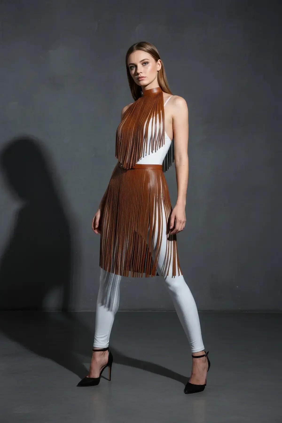 Fringe Halter Top & Waist Skirt Overlay Harness Set