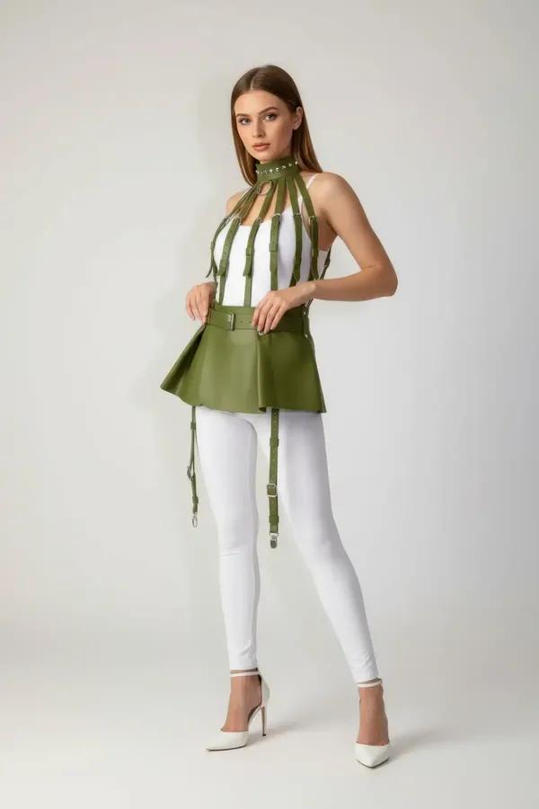 Peplum Body Harness with High Neck & Adjustable Leg Straps