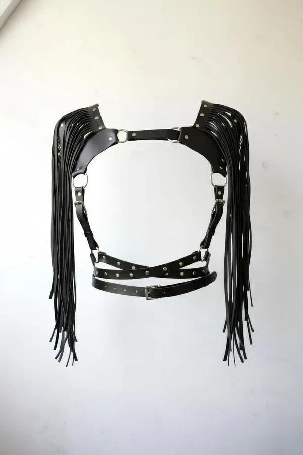 Chest Harness with Fringed Shoulders & Stud Accents