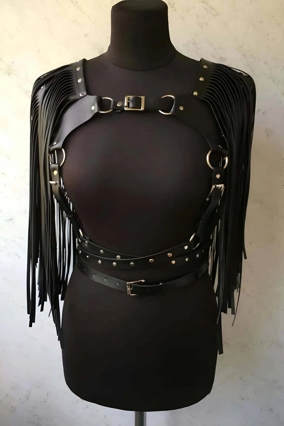 Men's Leather Fringe Harness Vest - Adjustable Shoulder Style