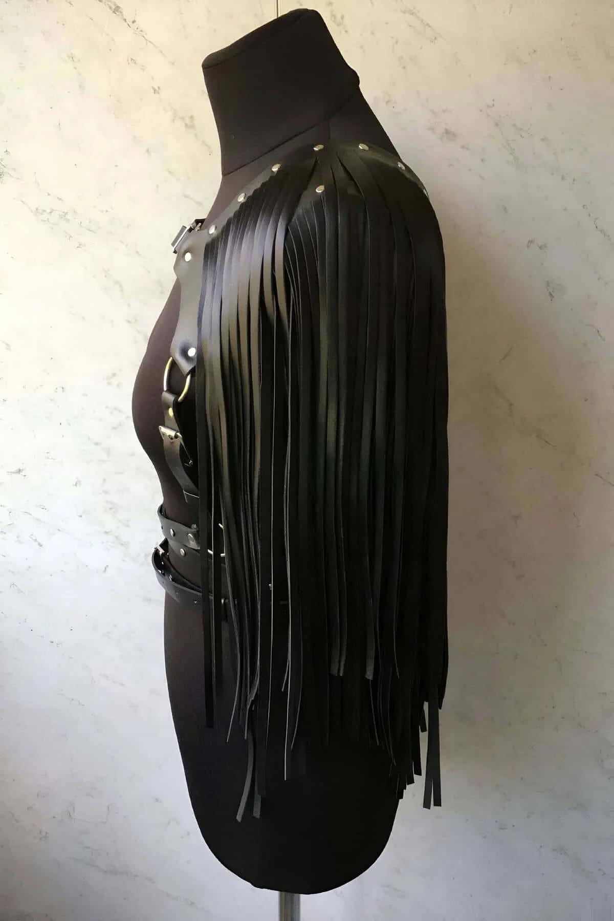 Men's Leather Fringe Harness Vest - Adjustable Shoulder Style