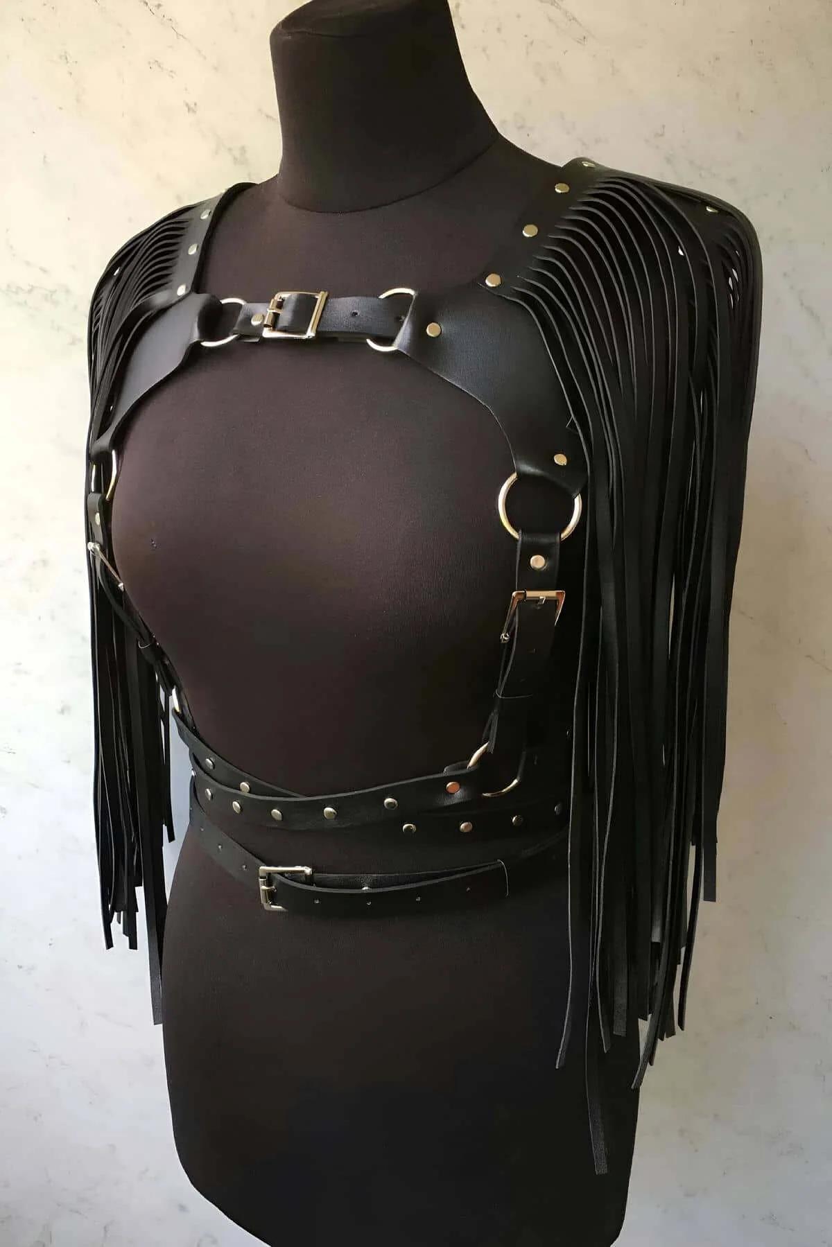 Men's Leather Fringe Harness Vest - Adjustable Shoulder Style