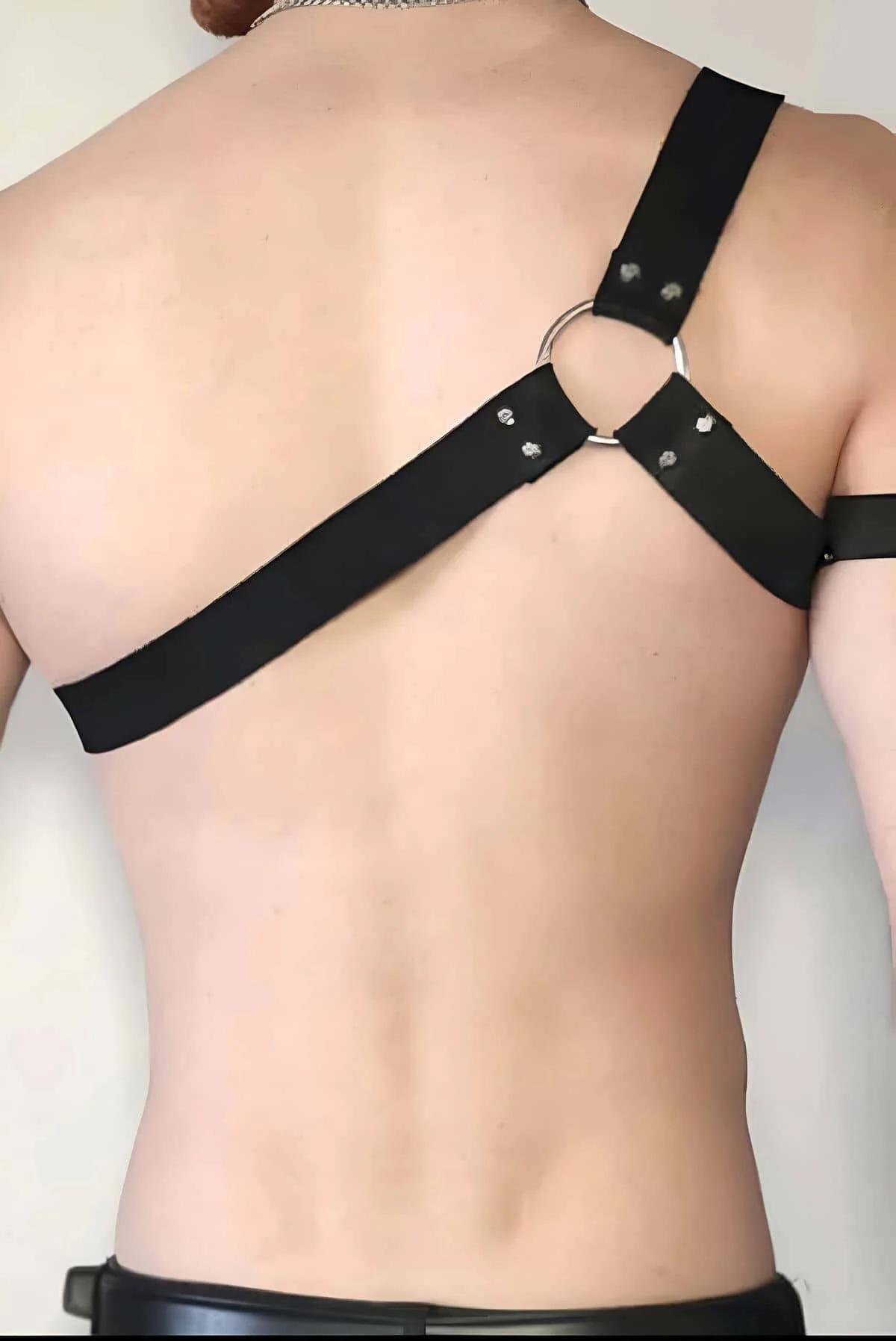 Men's Adjustable Single Shoulder Harness - Black Leather Style