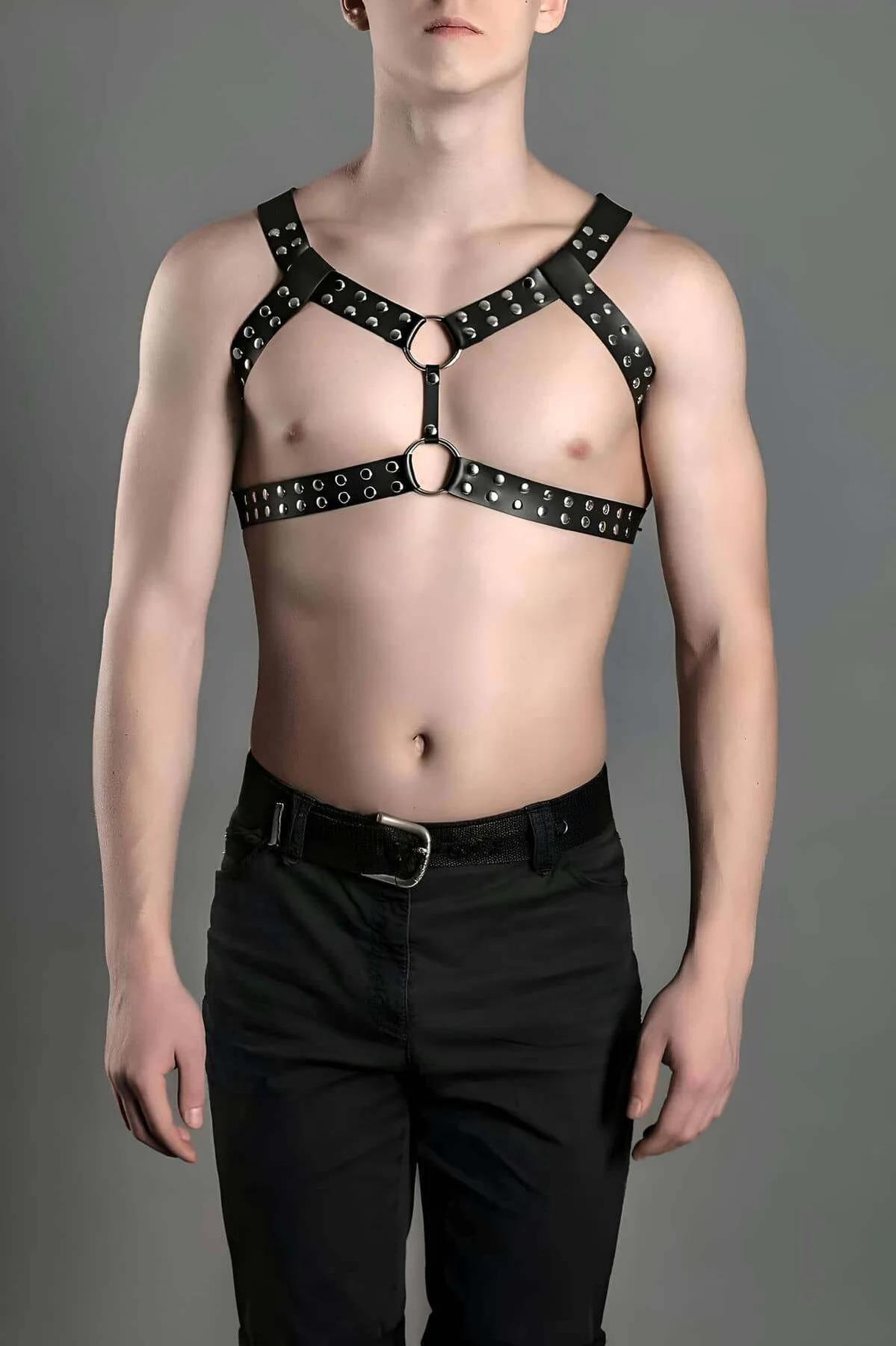 Men's Leather Chest Harness: Premium Studded Adjustable Fit