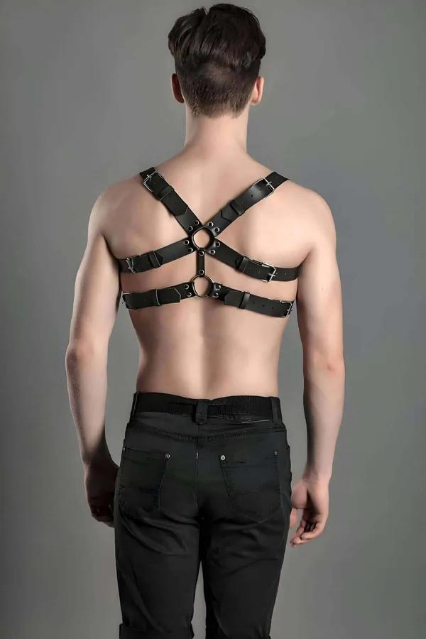 Studded Faux Leather Chest Harness with O-Rings
