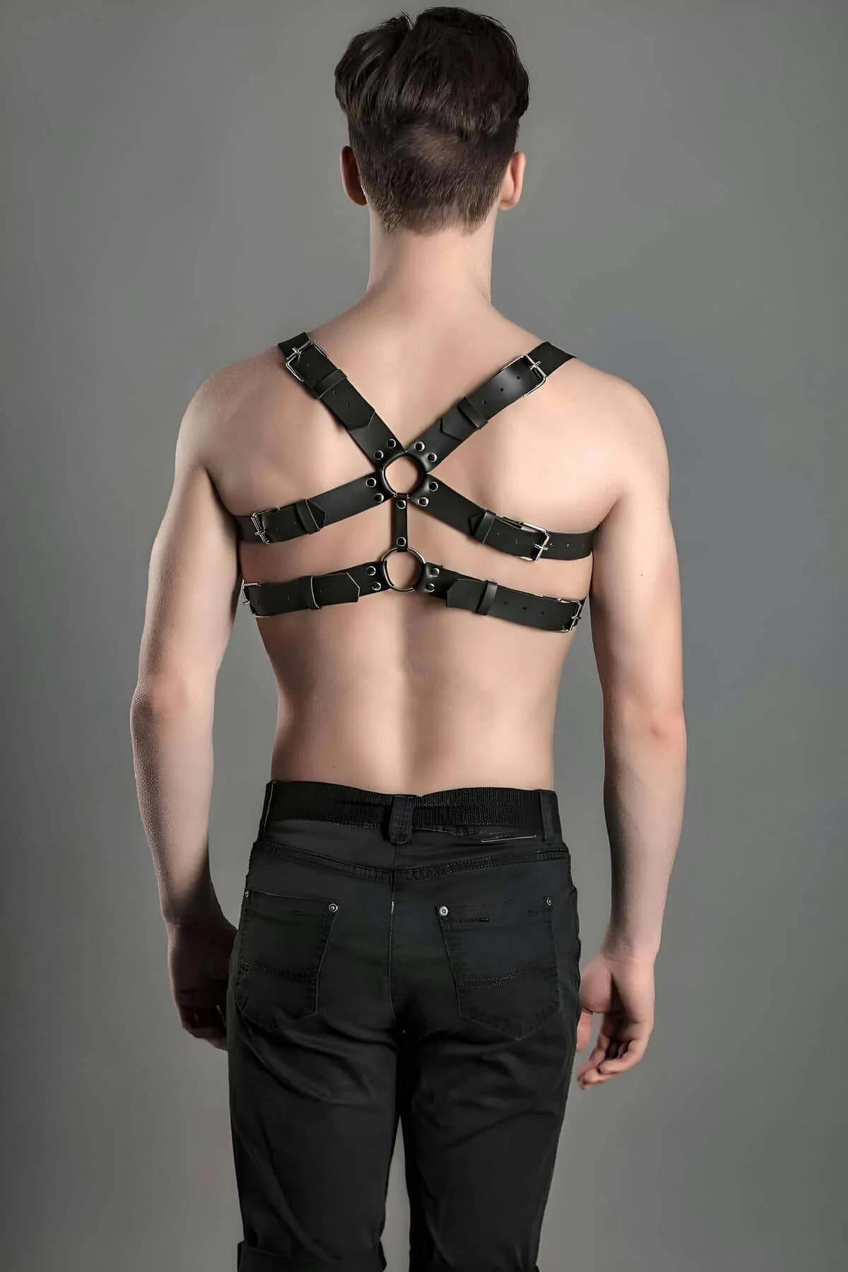 Men's Leather Chest Harness: Premium Studded Adjustable Fit