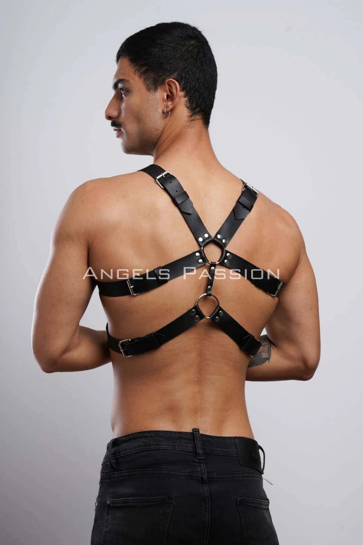 Men's Leather Chest Harness - Studded Adjustable Bodywear