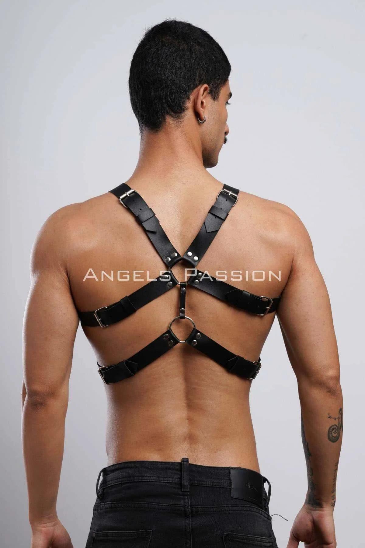 Men's Leather Chest Harness - Studded Adjustable Bodywear