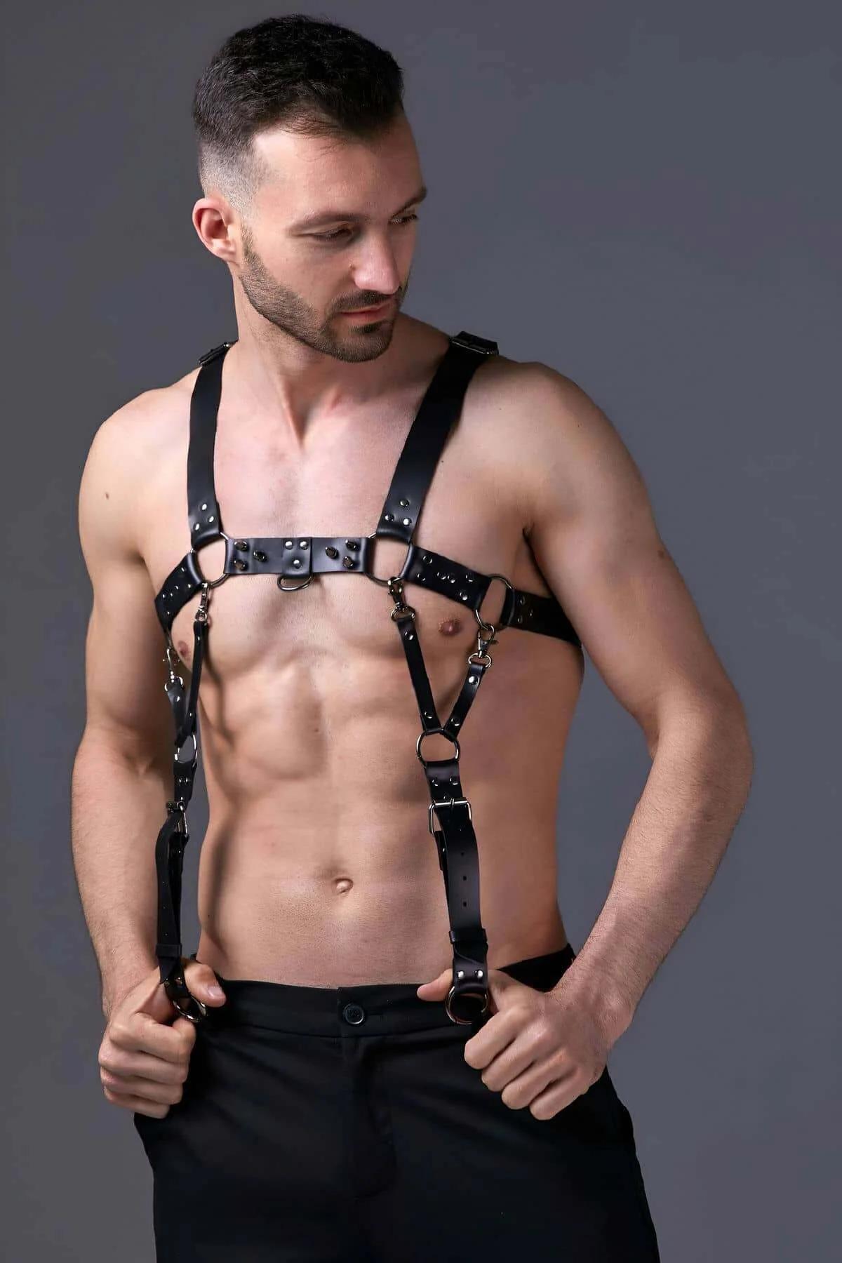 Men's Leather Chest Harness - Adjustable Body Straps