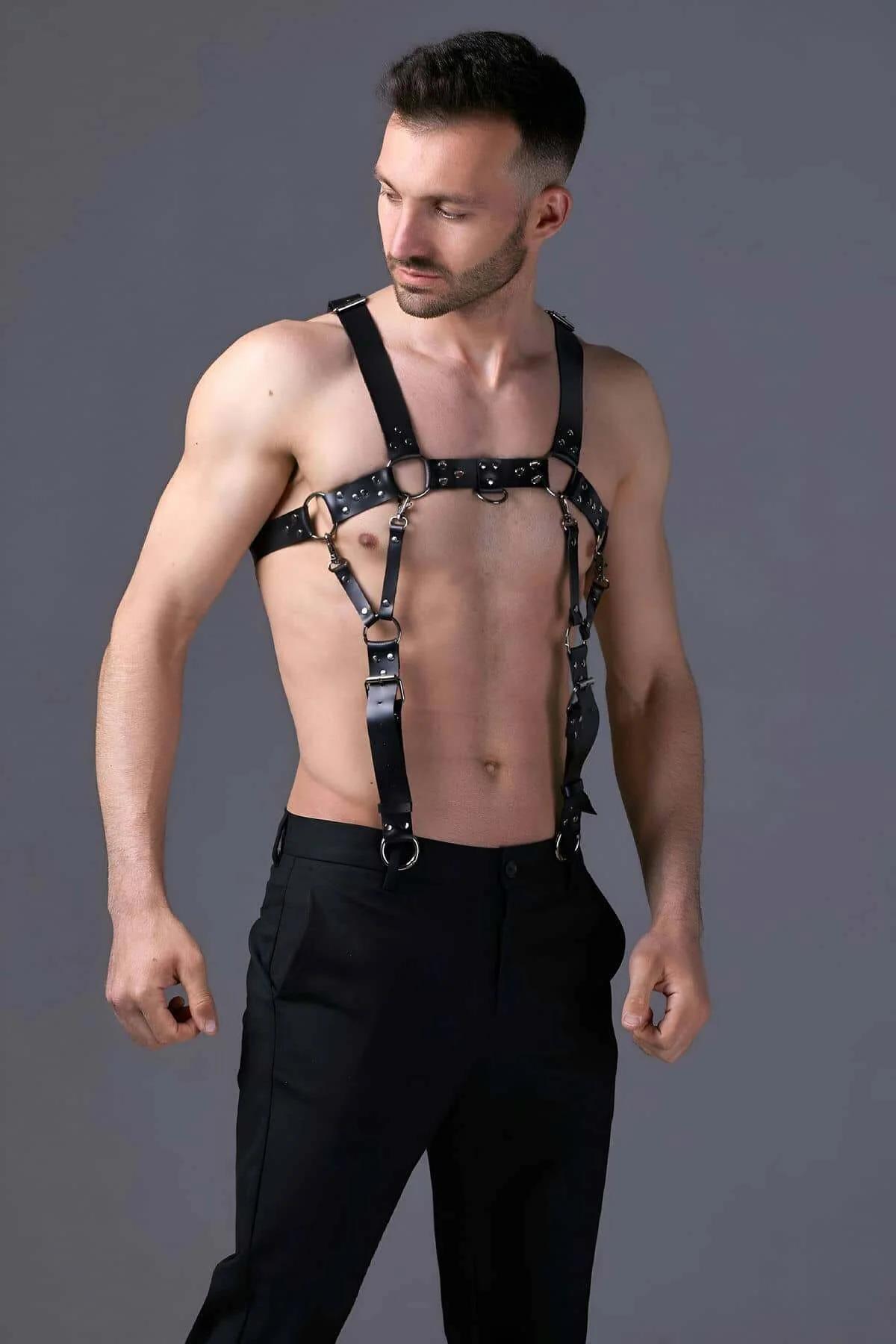Men's Leather Chest Harness - Adjustable Body Straps