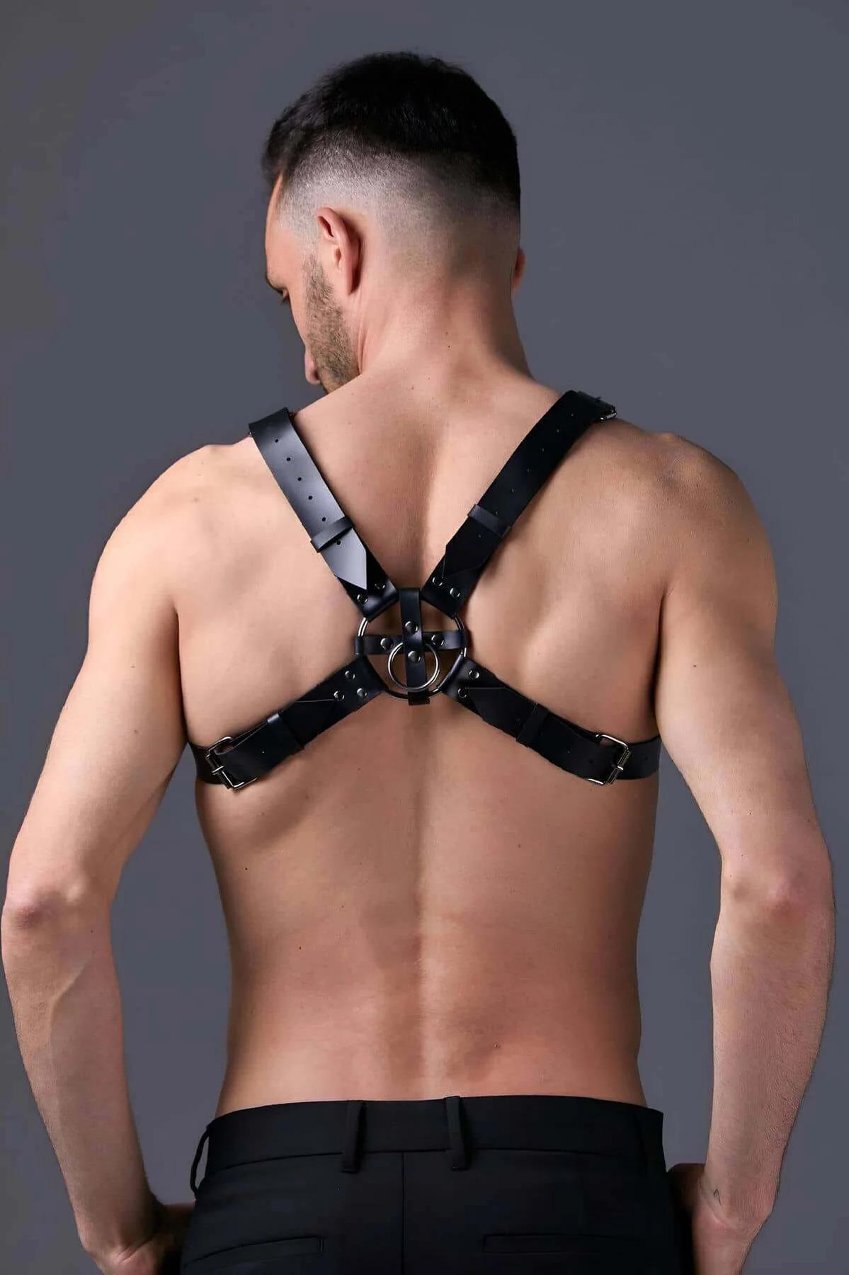 Men's Leather Chest Harness - Adjustable Body Straps