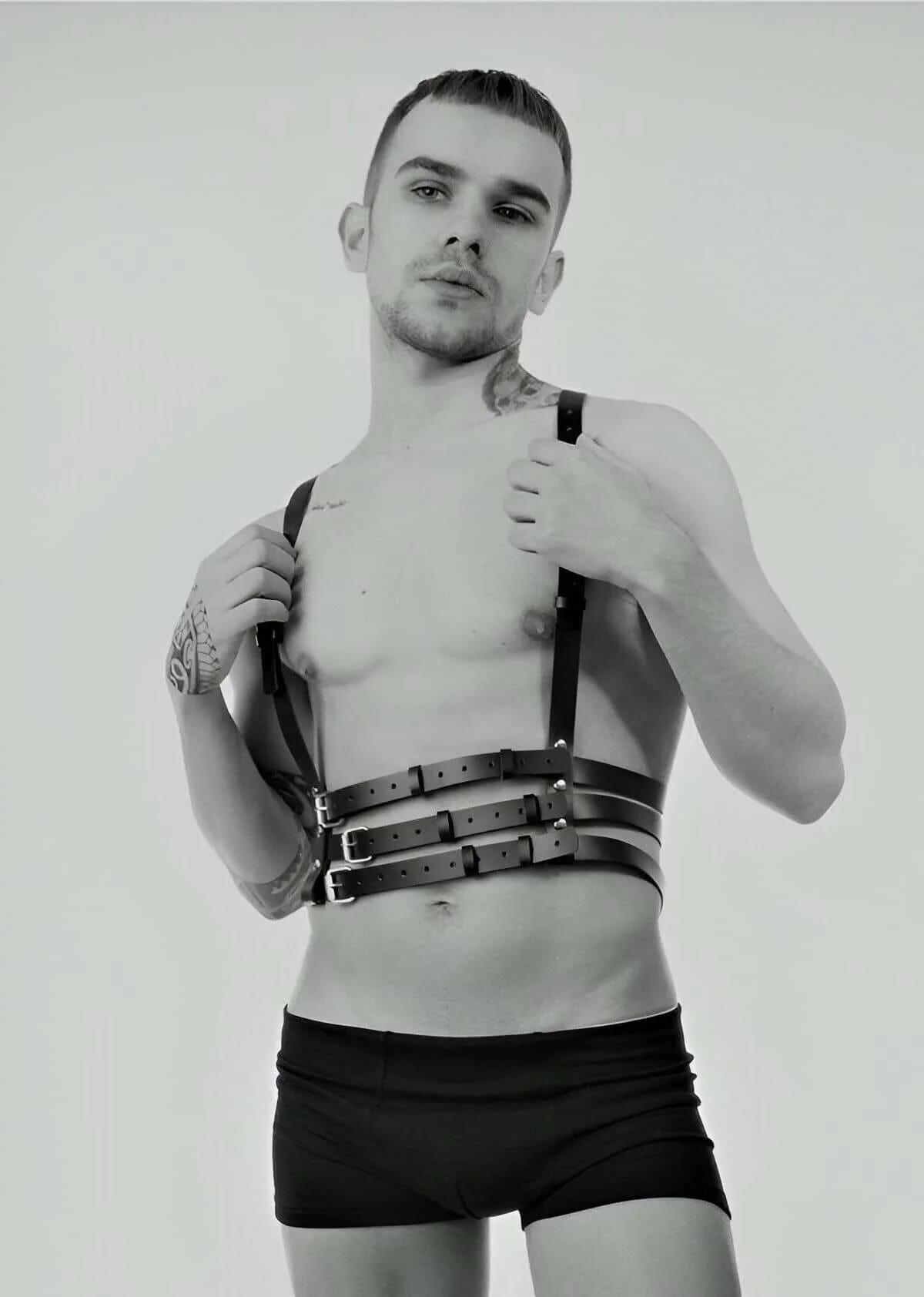 Men's Adjustable Faux Leather Body Harness Vest