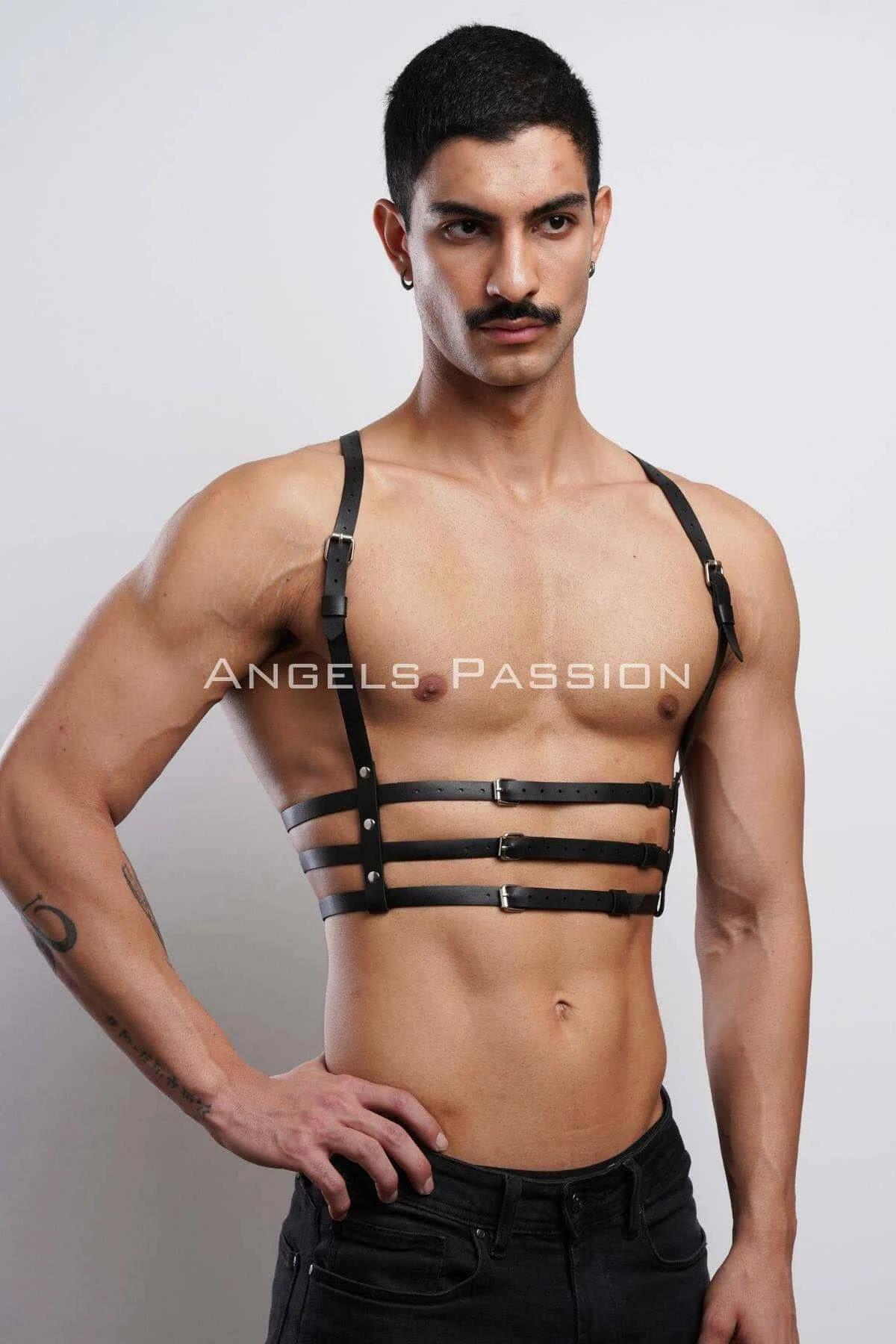 Men's Adjustable Leather Chest Harness Body Straps