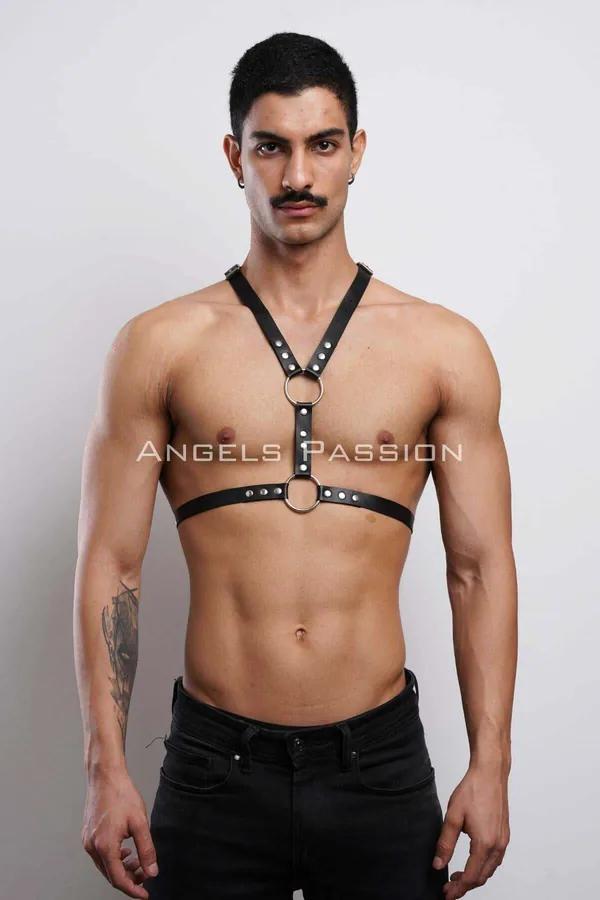 Men's Harness Black Leather Adjustable Body Rivet Design