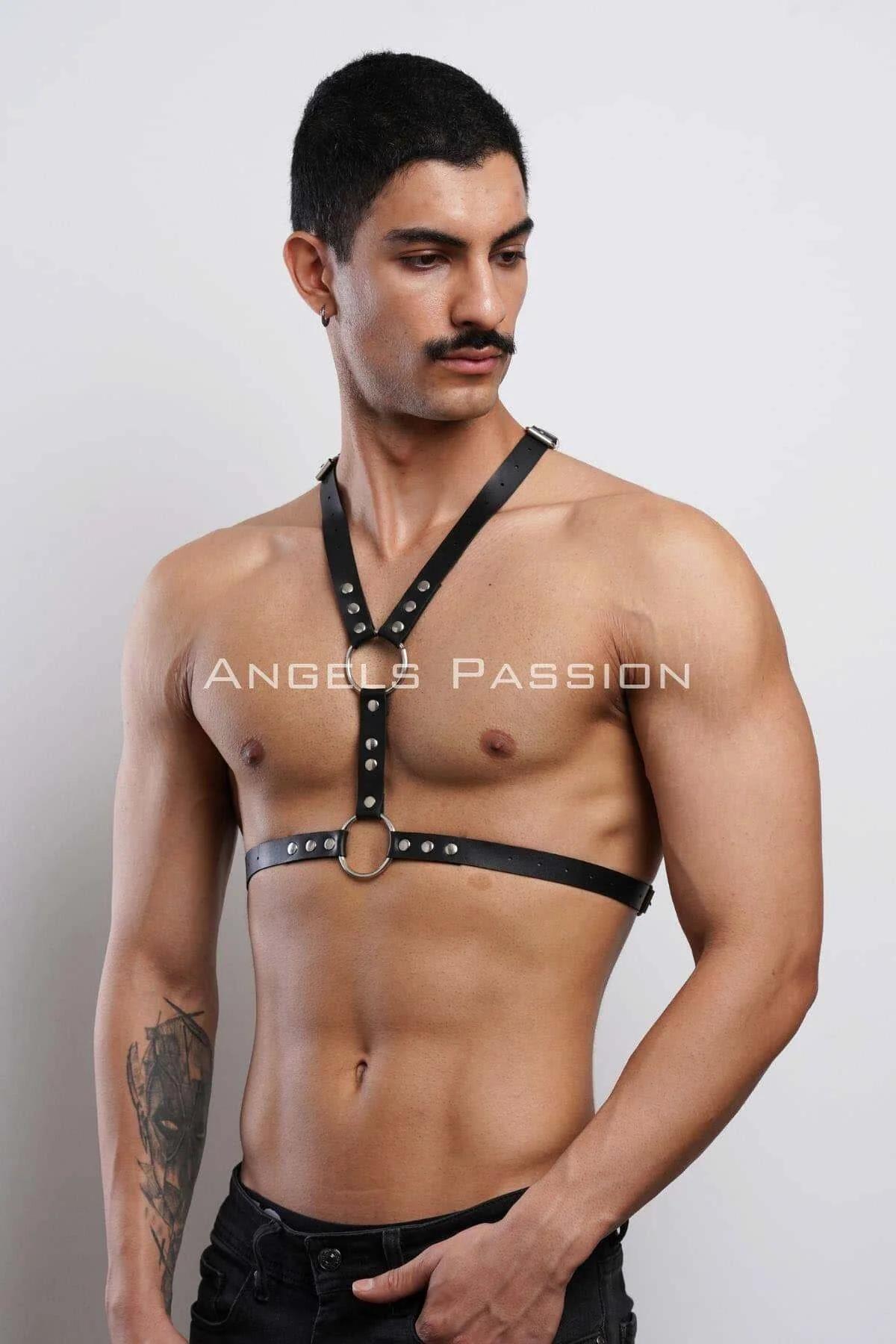 Men's Harness Black Leather Adjustable Body Rivet Design