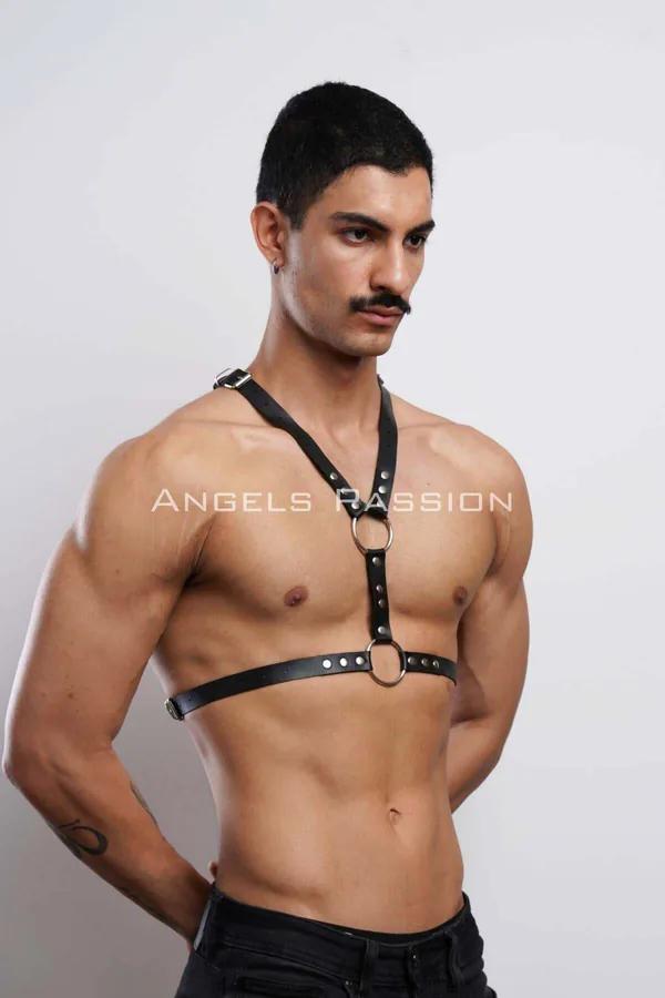 Men's Harness Black Leather Adjustable Body Rivet Design
