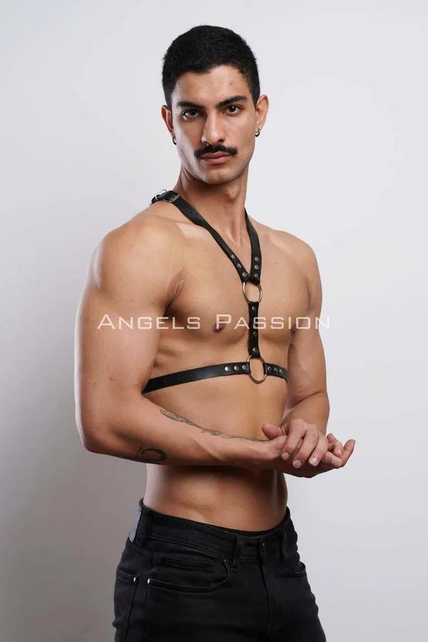 Men's Harness Black Leather Adjustable Body Rivet Design