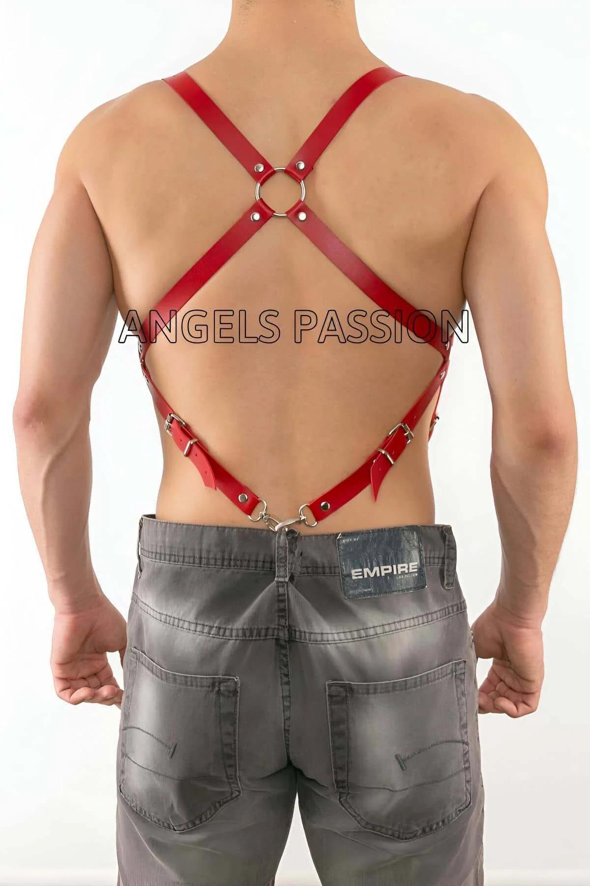 Men's Harness Red Adjustable Faux Leather Body Accessory