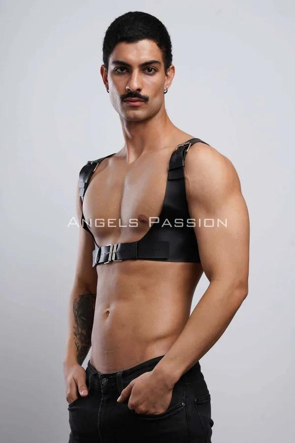 Mens Leather Harness - Adjustable Chest Body Strap