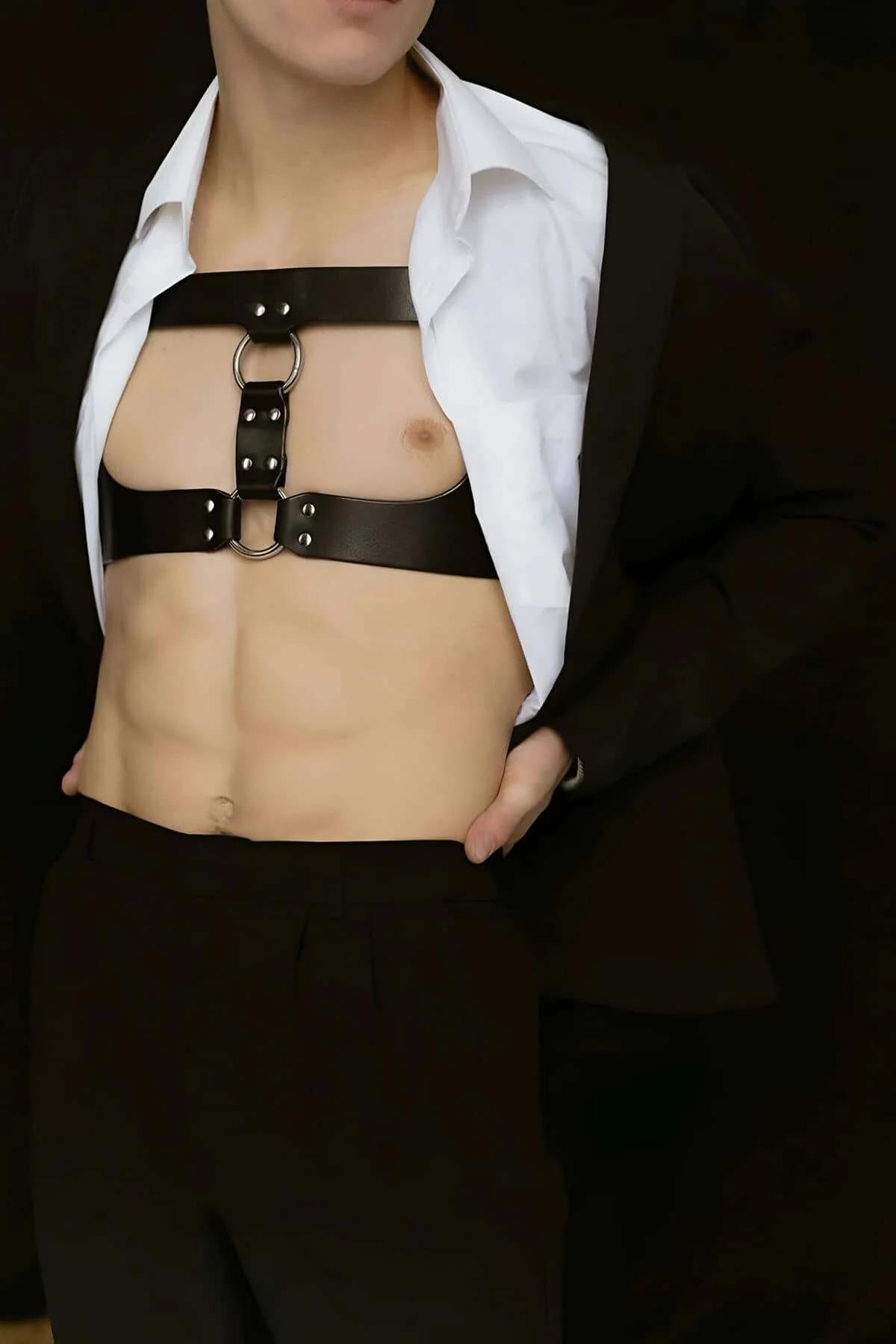 Men's Leather Chest Harness - Adjustable Body Accessory
