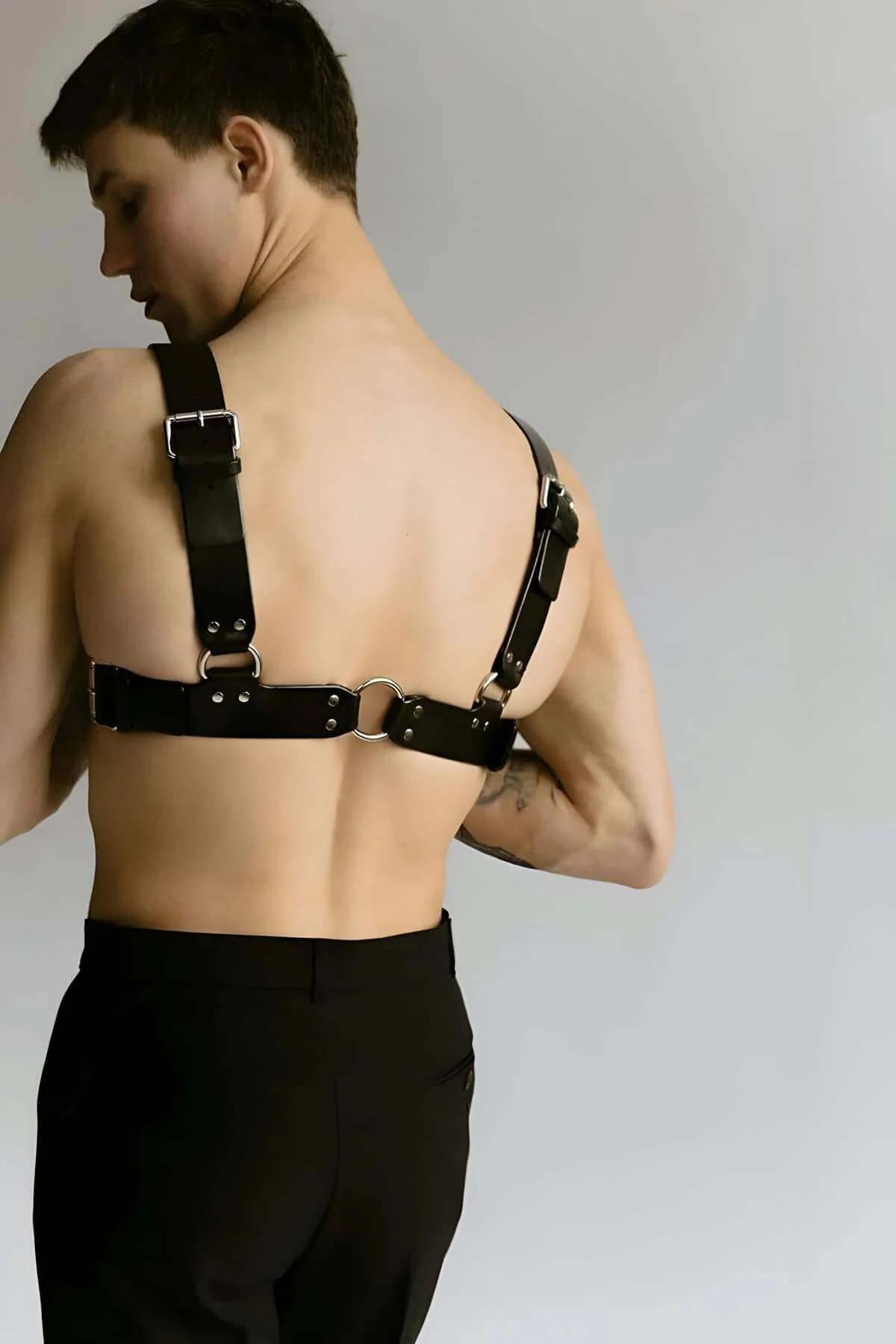 Men's Leather Chest Harness - Adjustable Body Accessory