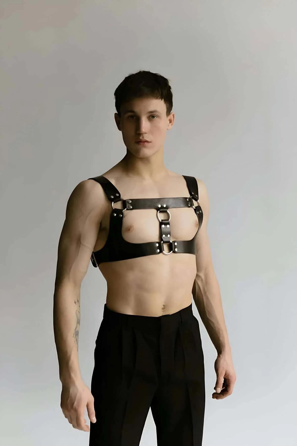 Men's Leather Chest Harness - Adjustable Body Accessory