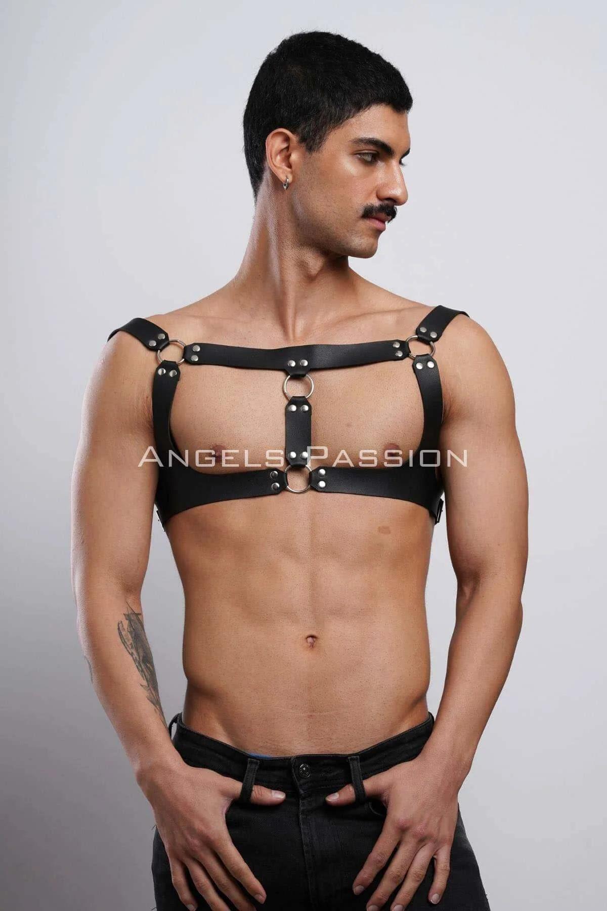 Mens Leather Harness - Adjustable Chest Body Straps