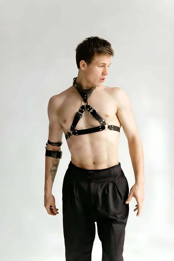 Mens Leather Harness Adjustable Chest Body Straps for Men