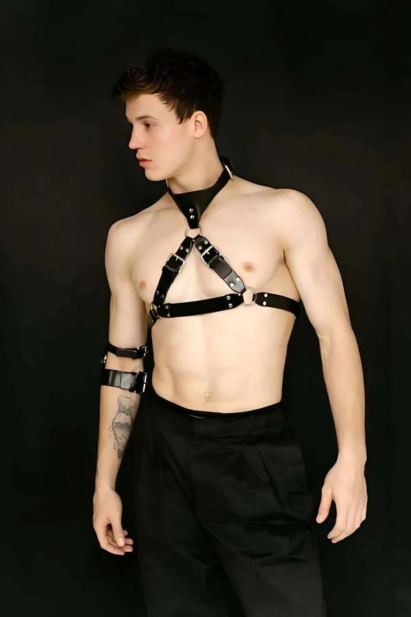 Mens Leather Harness Adjustable Chest Body Straps for Men