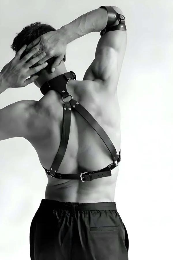 Mens Leather Harness Adjustable Chest Body Straps for Men