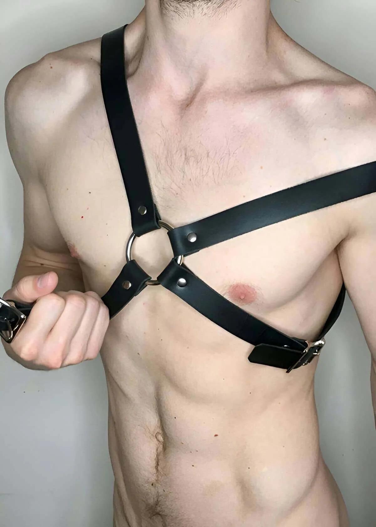Men's Adjustable Faux Leather Chest Harness Body Accessory