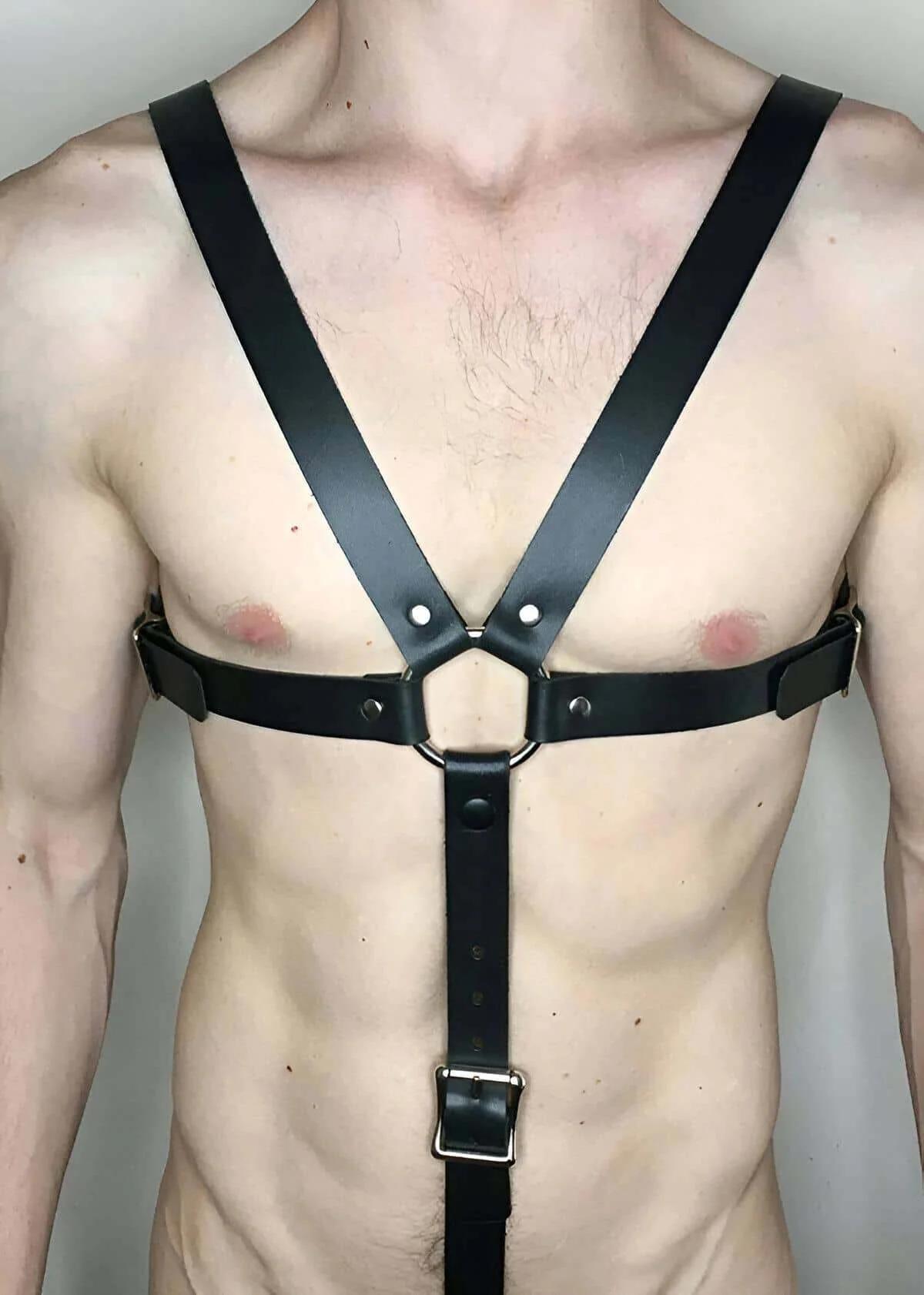 Men's Adjustable Faux Leather Chest Harness Body Accessory