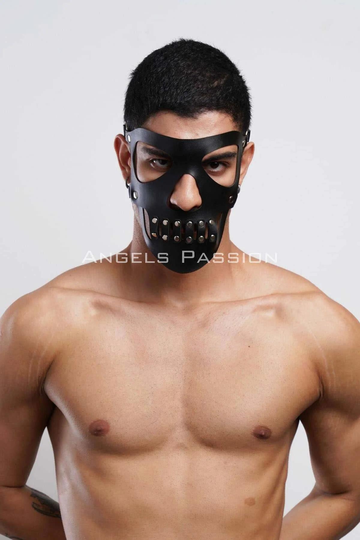 Leather Skull Mask for Men - Adjustable Studded Face Cover