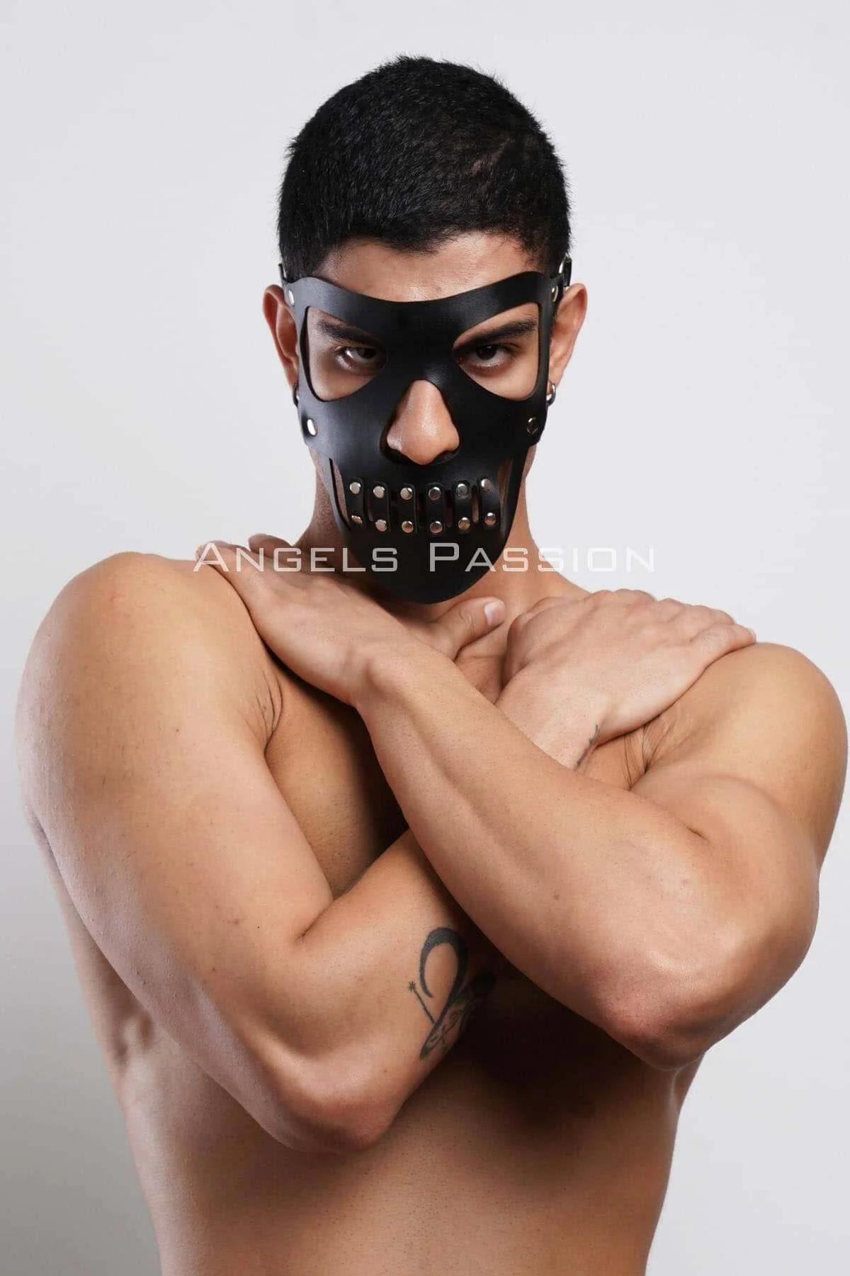 Leather Skull Mask for Men - Adjustable Studded Face Cover