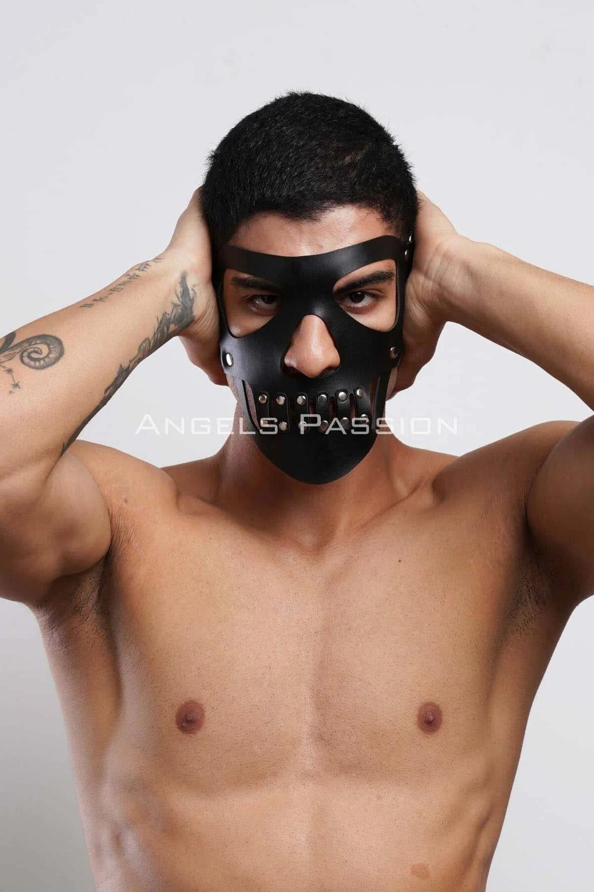 Leather Skull Mask for Men - Adjustable Studded Face Cover