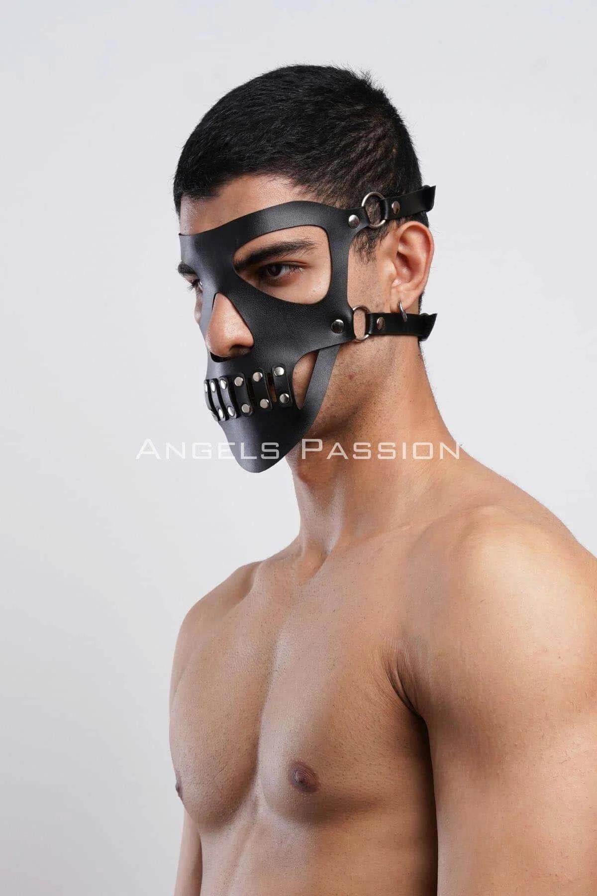 Leather Skull Mask for Men - Adjustable Studded Face Cover