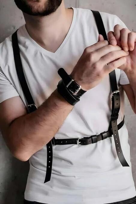 Men's Leather Chest Harness - Adjustable Body Straps