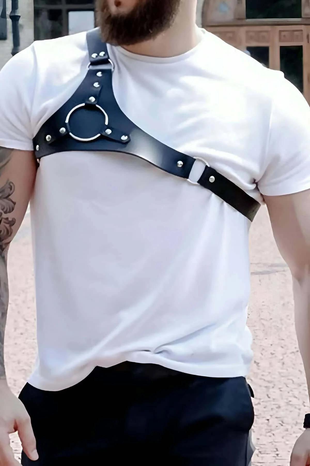 Men's Leather Chest Harness - Adjustable One Shoulder Strap