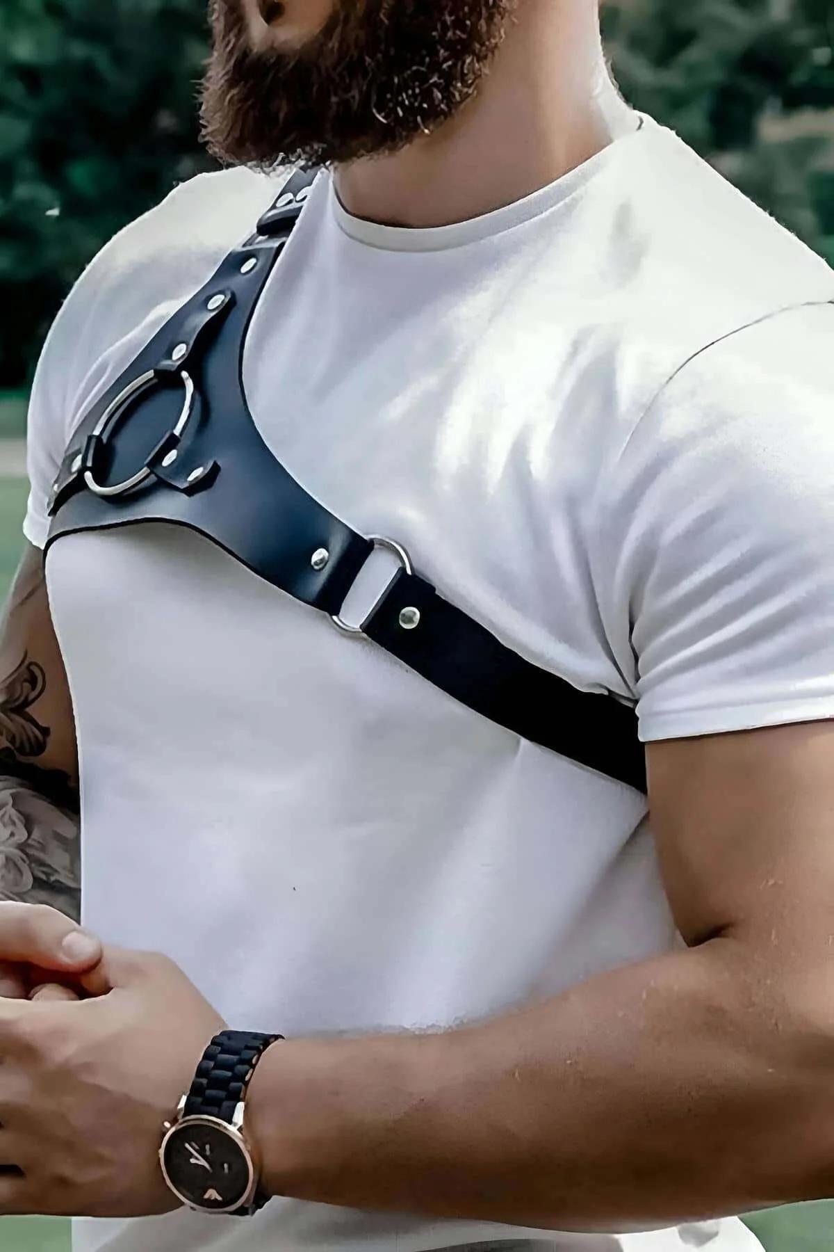 Men's Leather Chest Harness - Adjustable One Shoulder Strap