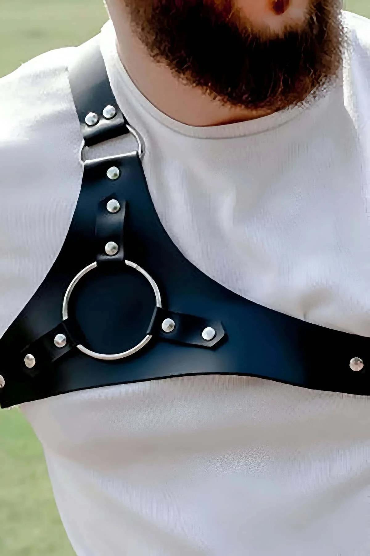 Men's Leather Chest Harness - Adjustable One Shoulder Strap