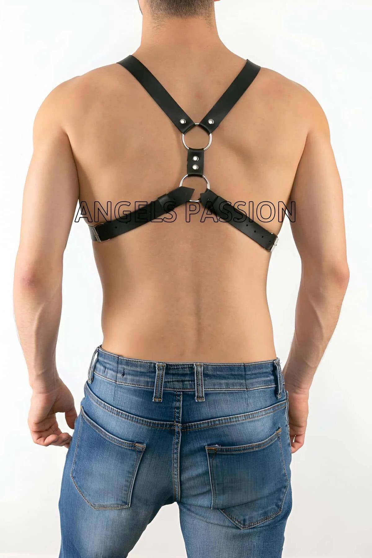 Men's Leather Harness Adjustable Chest Body Straps Black