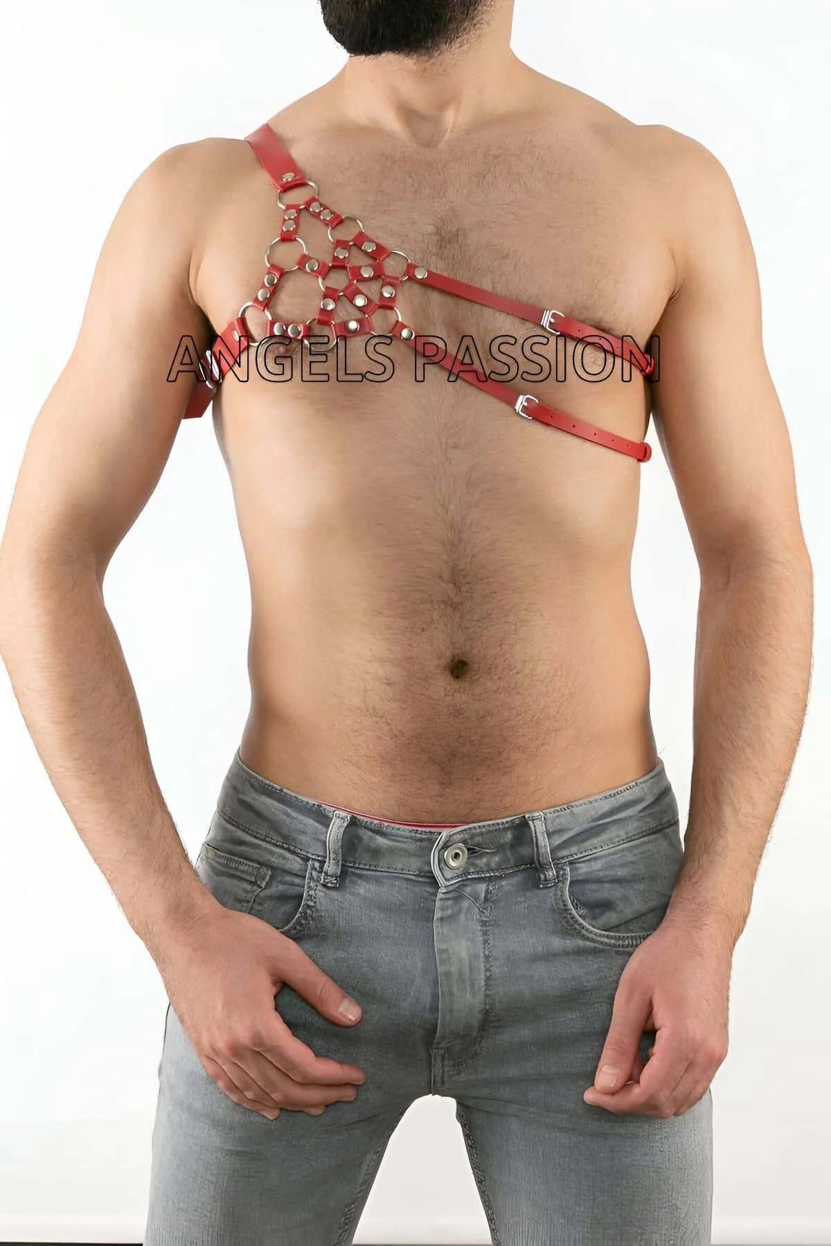 Men's Harness Red Faux Leather Single Shoulder Adjustable
