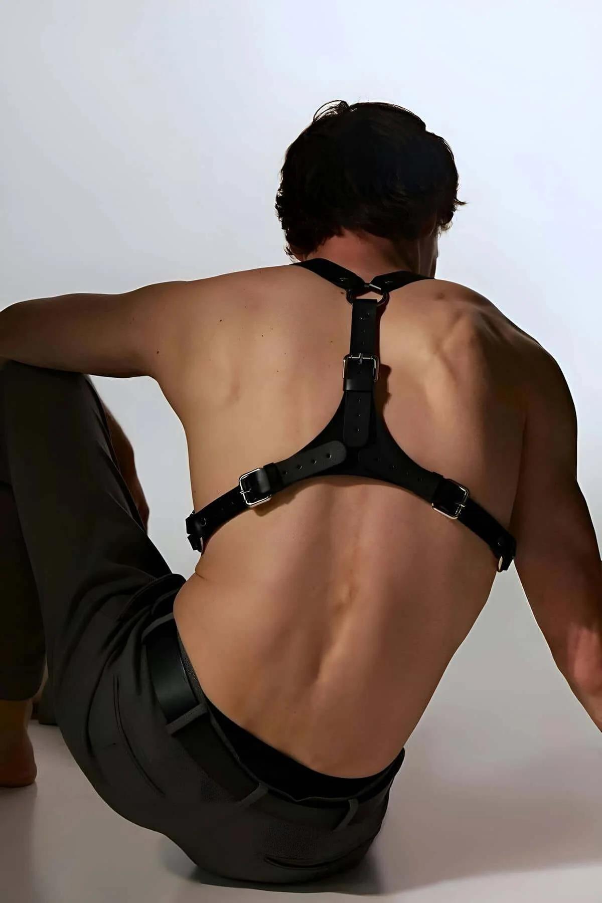 Men's Leather Chest Harness - Adjustable Body Strap