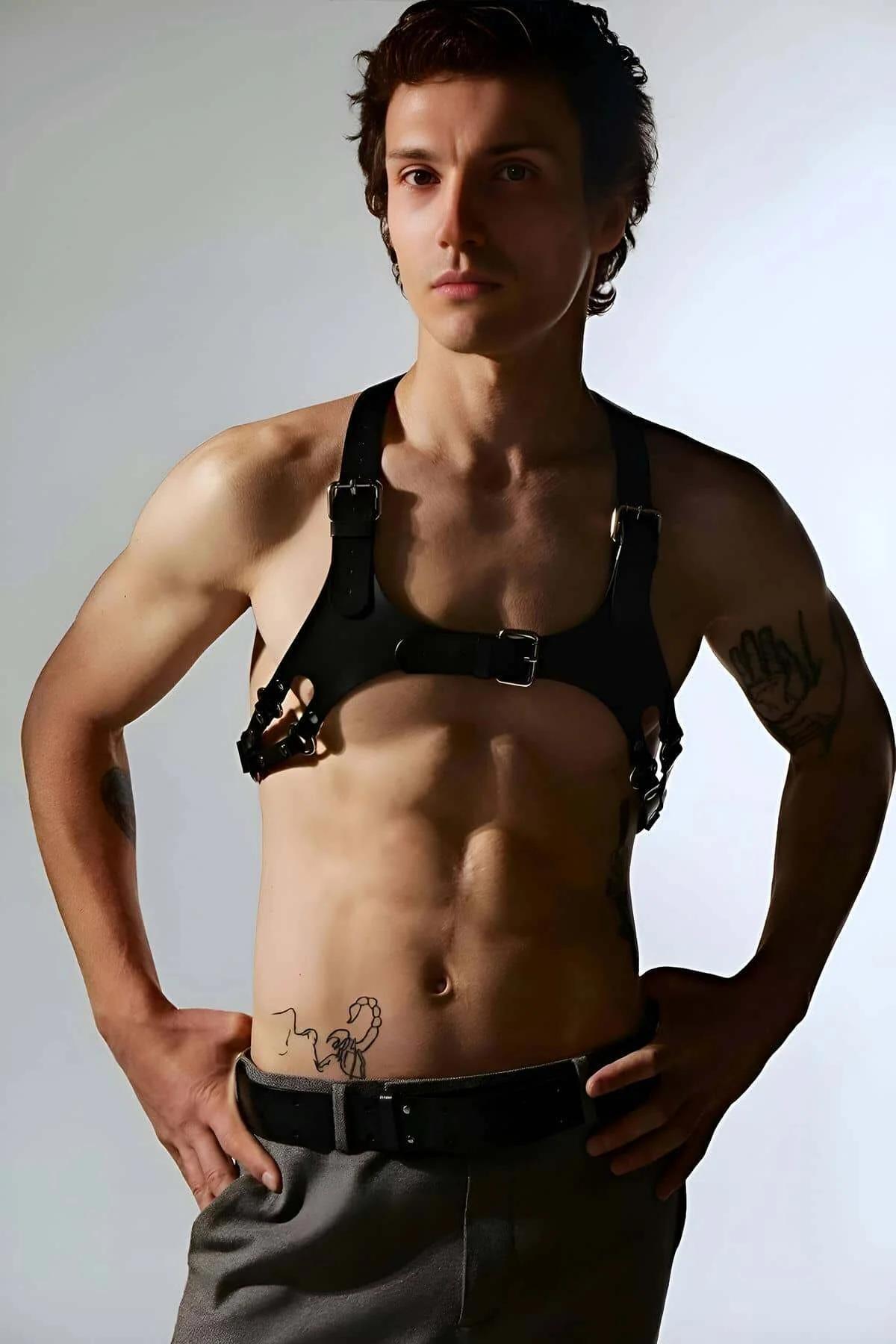 Men's Leather Chest Harness - Adjustable Body Strap