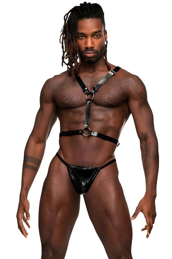 Mens Leather Harness Adjustable Chest Body Strap | Black Fashion