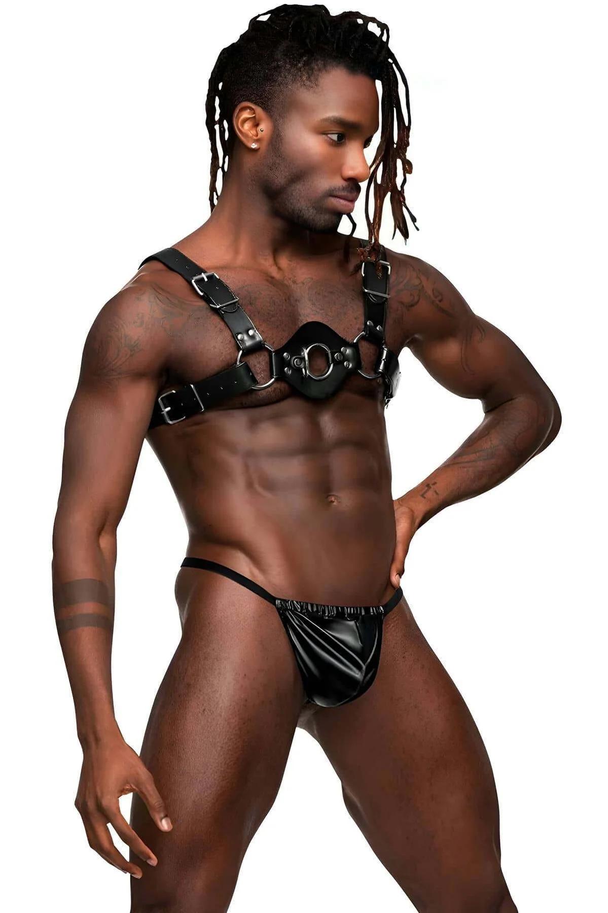Men's Leather Harness with O-Ring Chest Design