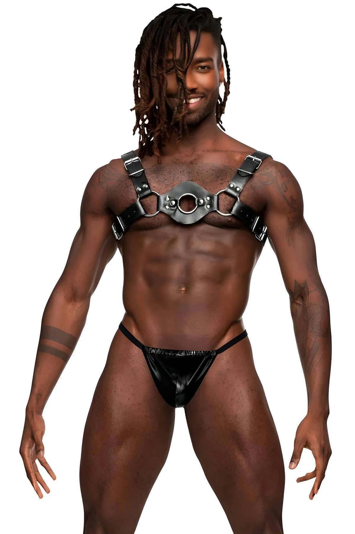 Men's Leather Harness with O-Ring Chest Design